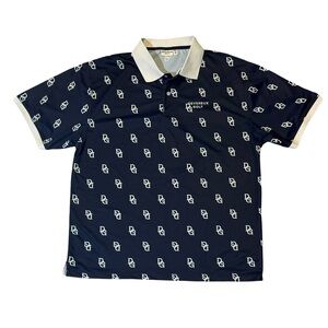 Devereux Golf mens L Large blue monogram performance golf polo shirt EUC